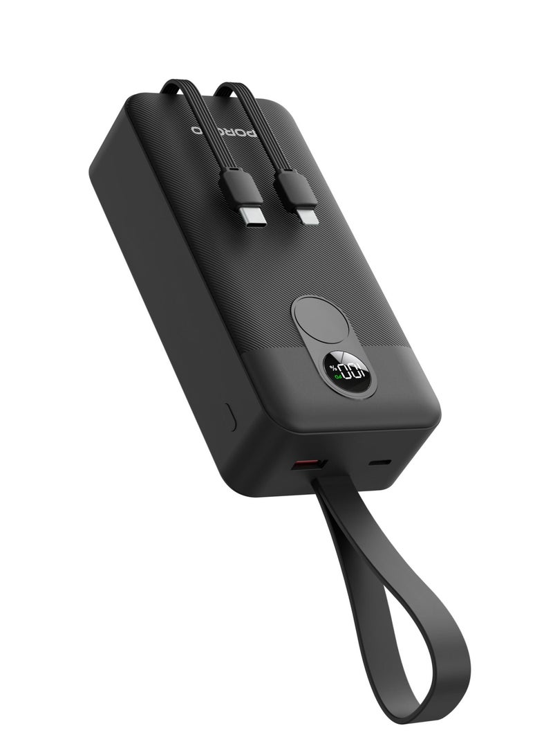 بورودو بنك طاقة 30000 مللي أمبير في الساعة بشاشة رقمية مع كابل Type-C وLightning / توصيل طاقة 22.5 وات / شحن متزامن - اسود - Image 1